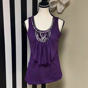 Covington: Purple Sequined Tank Top Ruffle Layer Size S